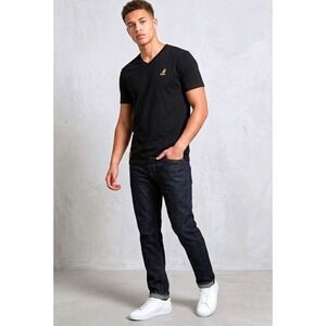 Kangol V-Neck T-Shirt Mens Small Black Embroidered Logo Short Sleeve Tee EUC